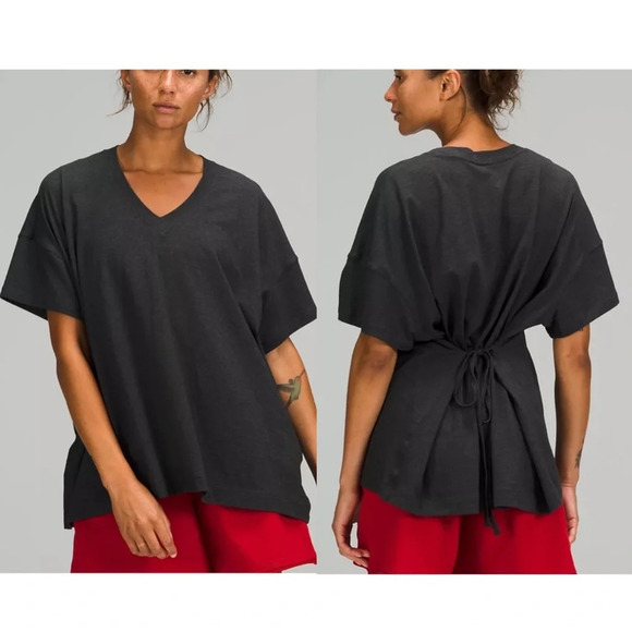 Lululemon Side Tie V-neck Tee Heathered Gray Workout Athleisure 4 Women’s - Picture 1 of 14